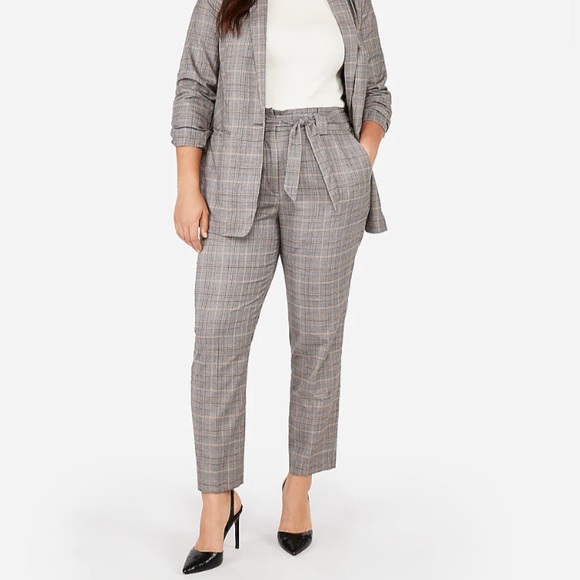 🆕✒️EXPRESS High Waisted Plaid Sash Tie Ankle Pant - Picture 3 of 9